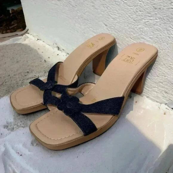 Y2K vintage denim floral block heel sandal  8 coastal cowgirl - Picture 1 of 7